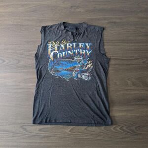 Vintage Harley Davidson 3d Emblem This is Harley Country Cutoff Black Tshirt